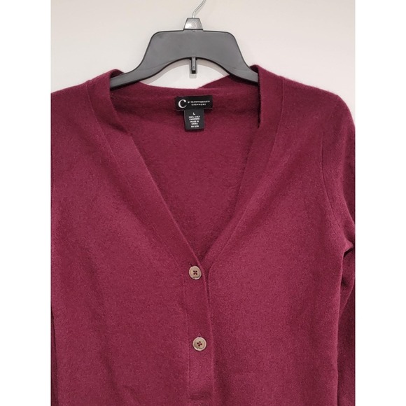 C By Bloomingdales 100% 2 Ply Cashmere Wine Color V Neck Cardigan L - Picture 6 of 10